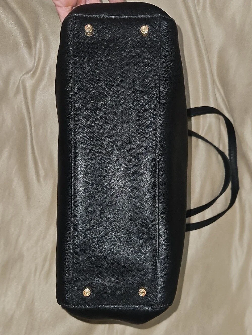 Tory Burch Black Leather Tote with Gold Logo